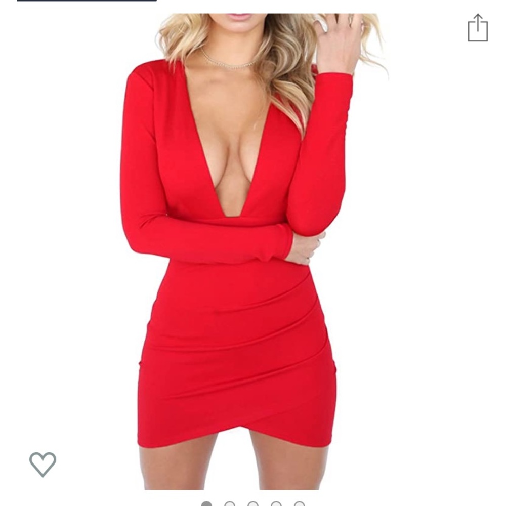 Red deep cut V dress